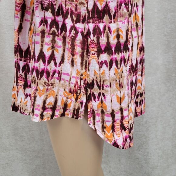 Intro Linen Rayon Colorful Button-Up Shirt Adjustable Roll Tab Sleeves Women's M - Picture 5 of 12